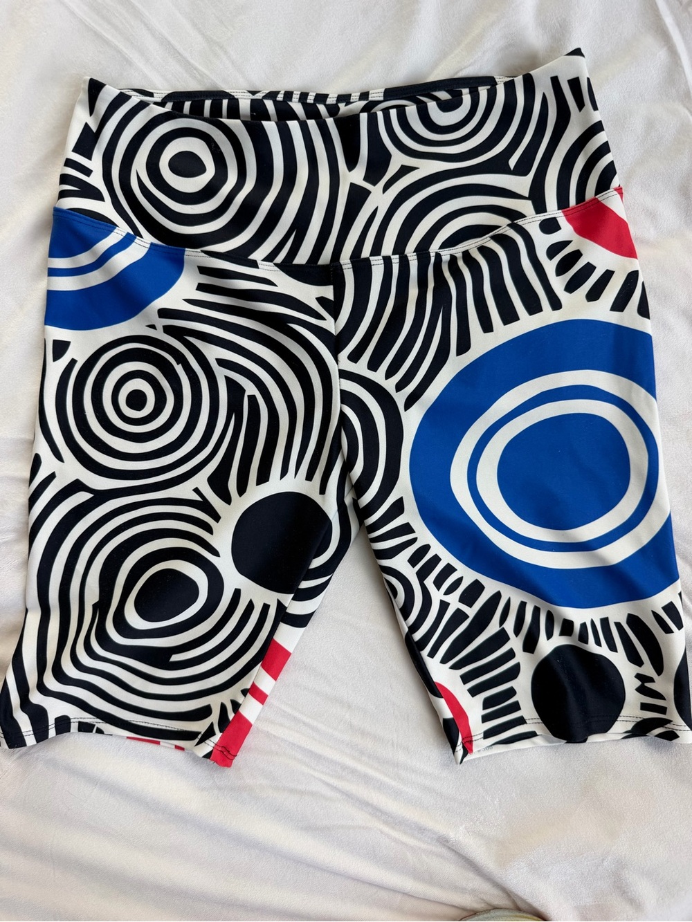 Women’s Looney Legs Black, White, Blue & Red Patterned Active Leggings Shorts